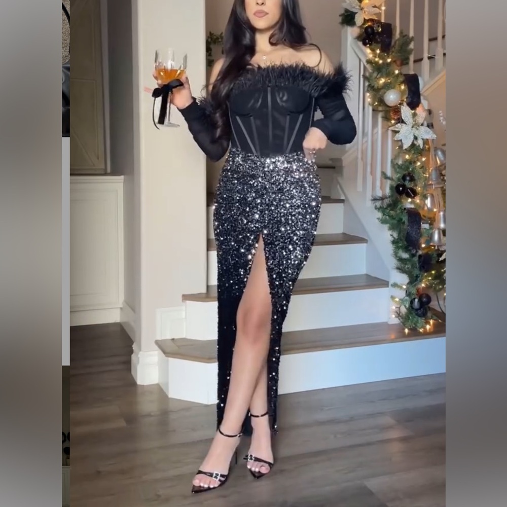 Black Sequin Off-Shoulder two piece set